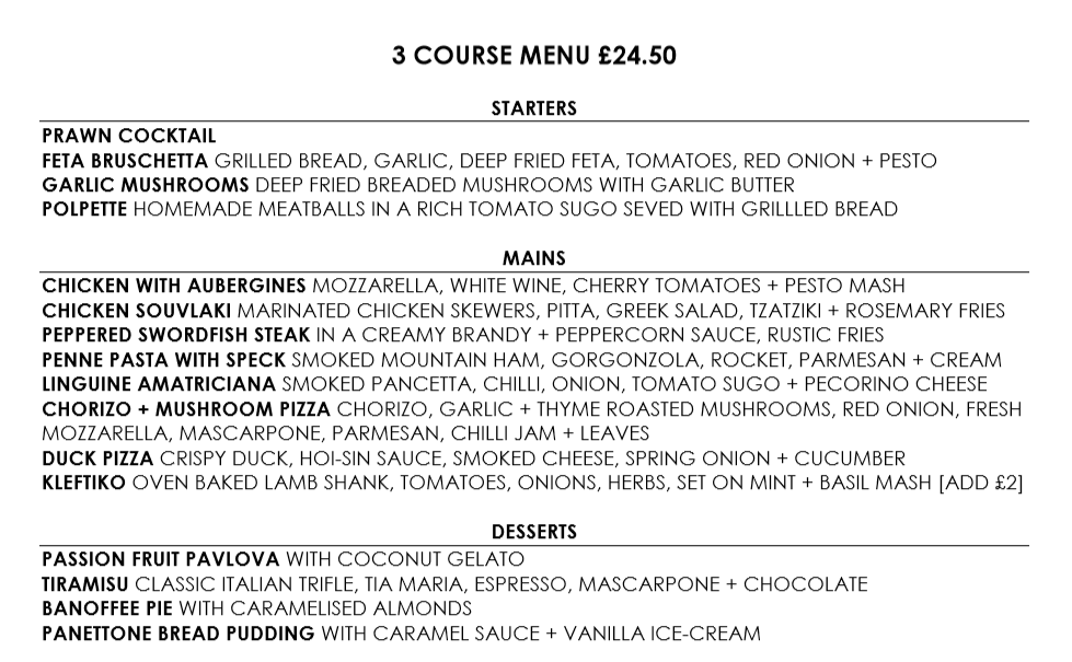 Giorgios 3 Course Set Menu 2018 Margate Restaurant Food Party